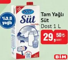 DOST TAM YAĞLI SÜT 1 L